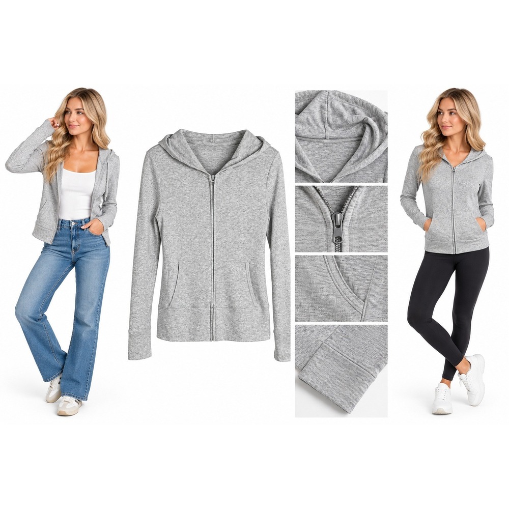 Victoria's Secret Tee Shop Hoodie M Gray Full Zip Y2K 2000s Lounge Athleisure